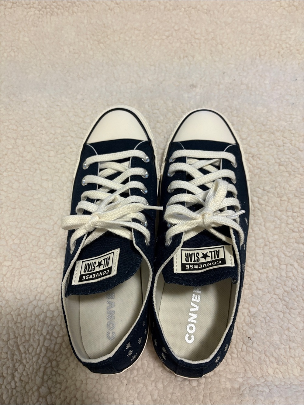 Converse Low Top Sneakers - Navy and White Embroidered Sparkles - Picture 2 of 5